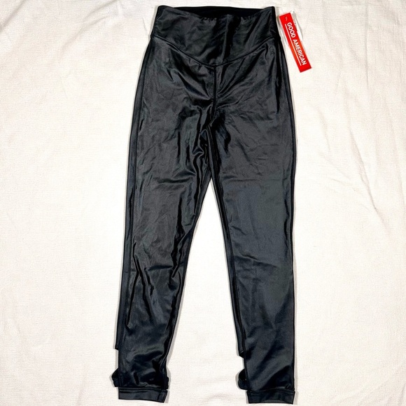 Good American Pants - Good American Liquid Cross Over Faux Leather Leggings Black NWT 2 High Rise